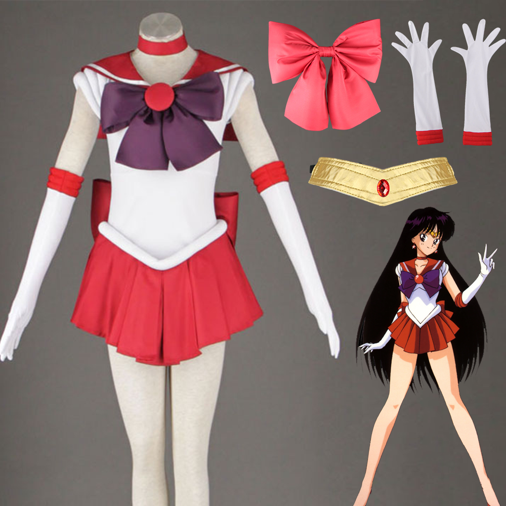 Anime Sailor Moon Costume Heino Rei Sailor Mars Fighting Cosplay Outfit and Accessories Women and Kids Halloween