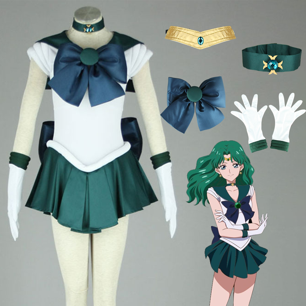 Anime Sailor Moon Costume Kaiou Michiru Sailor neptune Fighting Cosplay Outfit and Accessories Women and Kids Halloween