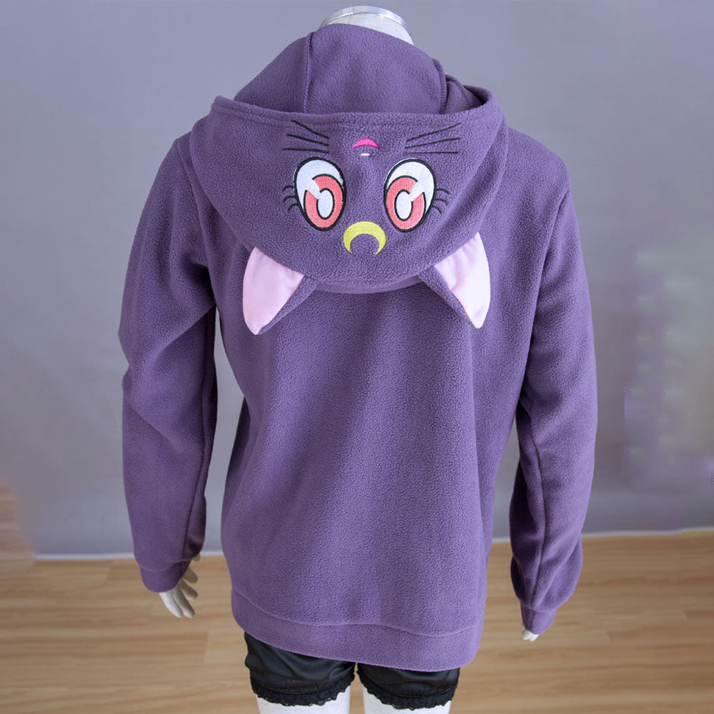 Sailor Moon Costume Luna The Black Cat Cosplay Purple Hoodie for Women and Kids