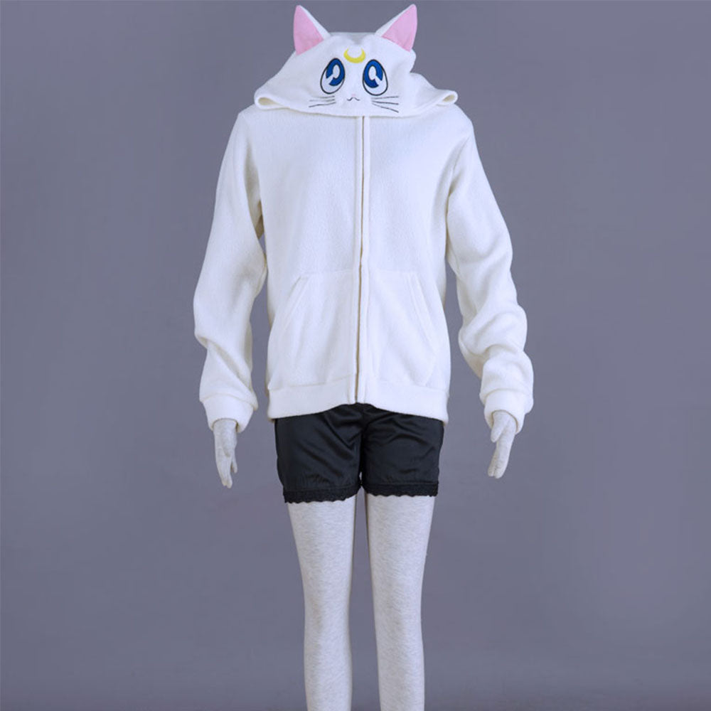 Sailor Moon Costume Artemis The White Cat Cosplay Cute White Hoodie for Women and Kids