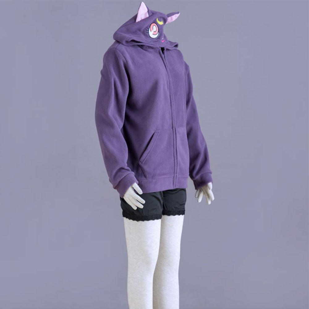 Sailor Moon Costume Luna The Black Cat Cosplay Purple Hoodie for Women and Kids