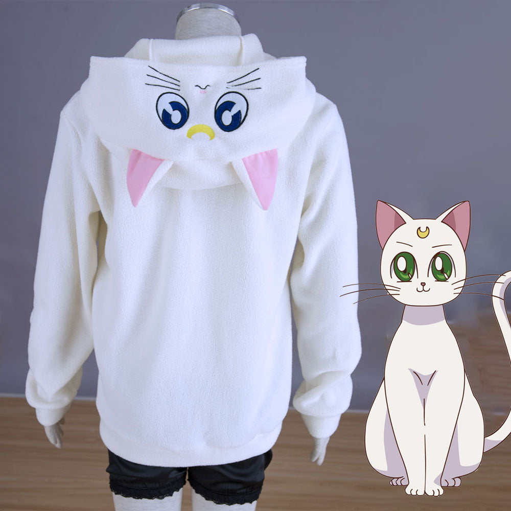 Sailor Moon Costume Artemis The White Cat Cosplay Cute White Hoodie for Women and Kids