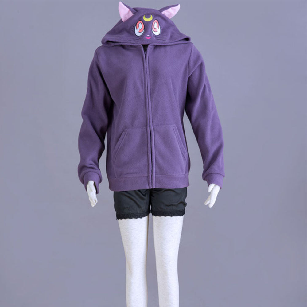 Sailor Moon Costume Luna The Black Cat Cosplay Purple Hoodie for Women and Kids