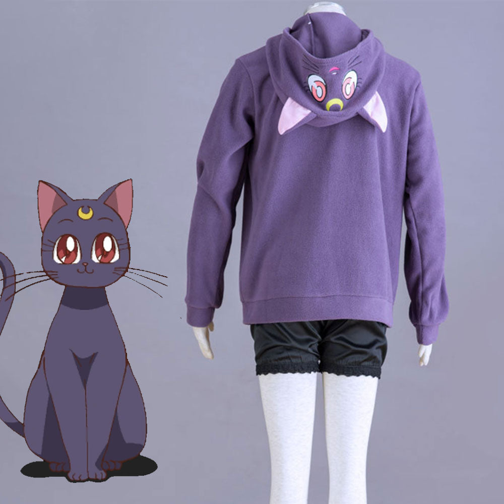 Sailor Moon Costume Luna The Black Cat Cosplay Purple Hoodie for Women and Kids