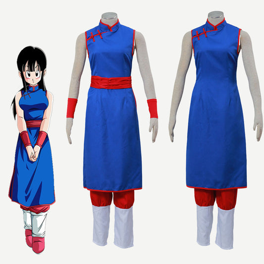 Dragon Ball Chichi Unmarried Blue Cosplay Costume Ouffits Women and Kids Halloween