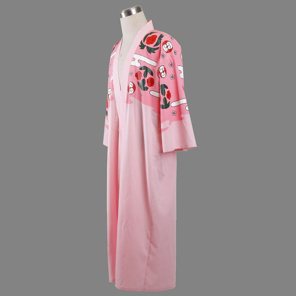 Anime Bleach Costume Kyoraku Shunsui Cosplay Pink Kimono Robe 8th Division Captain Men and Kids Halloween