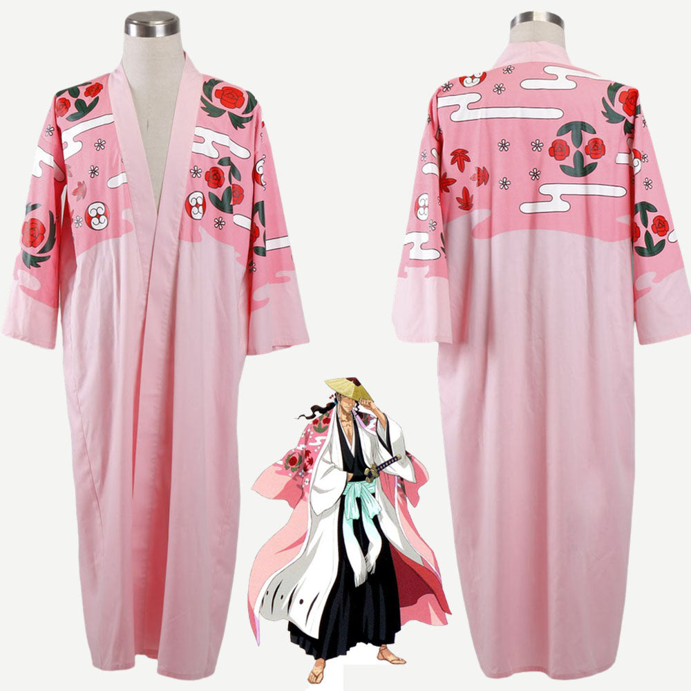 Anime Bleach Costume Kyoraku Shunsui Cosplay Pink Kimono Robe 8th Division Captain Men and Kids Halloween