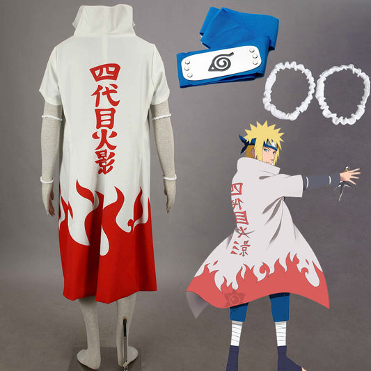 Anime Naruto Shippuden Costume 4th Hokage Minato Cosplay Cloak with Headband Men Kids Halloween