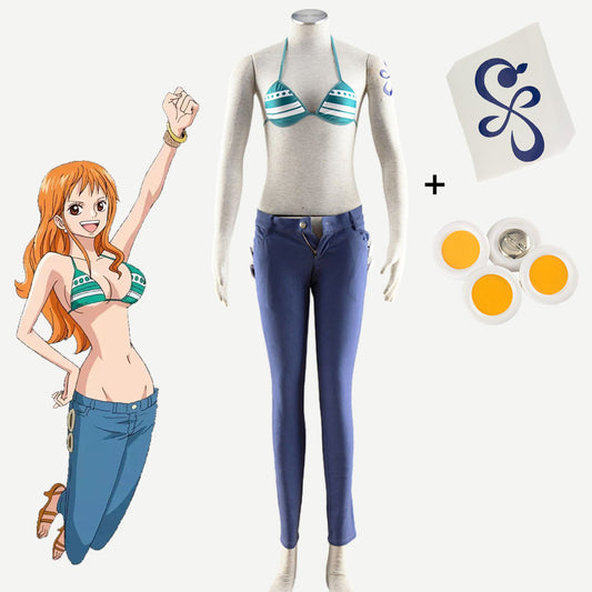 One Piece After 2 years Nami Costume Cosplay Swimsuit with Accessories Women and Kids Halloween