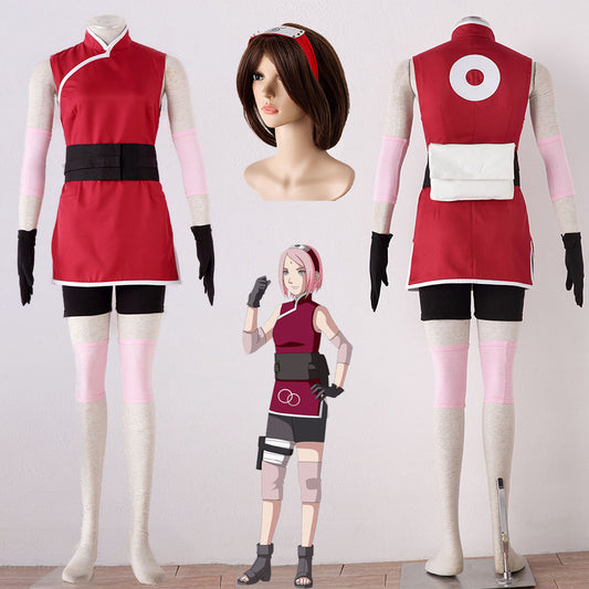 Naruto Movie The Last Haruno Sakura Cosplay Costume with Bag Women Kids Halloween