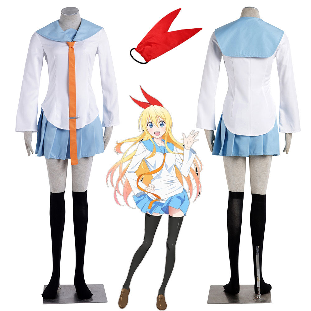 Nisekoi Kirisaki Chitoge Cosplay Costume School Uniform with Headdress Women and Kids Halloween