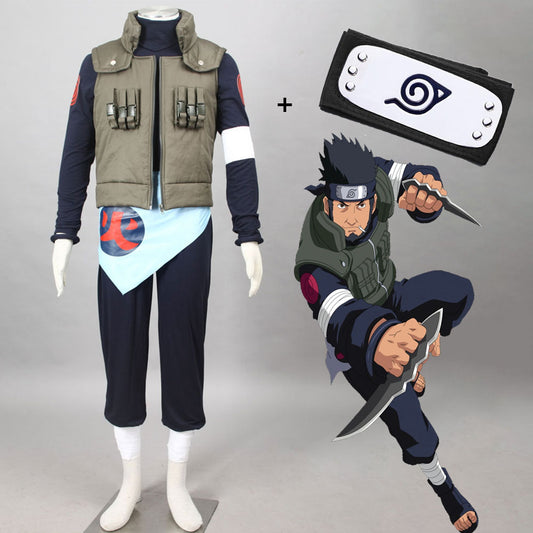 Anime Naruto Shippuden Sarutobi Asuma Cosplay Costume with Headband Men Kids Halloween