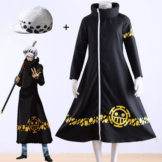 Anime One Piece Trafalgar Law Costume Cosplay Coat Robe Cloak Men and Kids Halloween