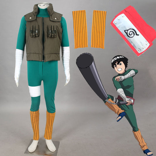 Anime Naruto Shippuden Rock Lee Costume Cosplay Men Kids Halloween