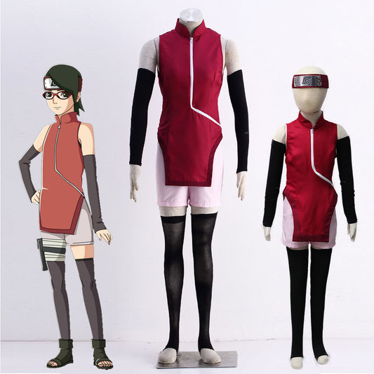 Women Kids Anime Boruto Cosplay Uchiha Sarada Cosplay Costume with Accessories Halloween