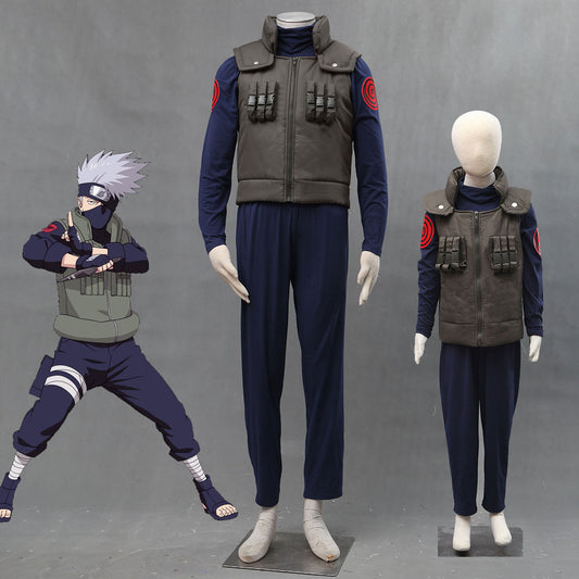 Anime Naruto Shippuden Cosplay Kakashi Ninja Uniform Costume Men Kids Halloween