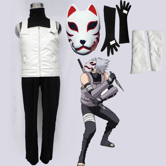 Anime Naruto Shippuden Cosplay Anbu Hatake Kakashi Costume with Mask Men Kids Halloween