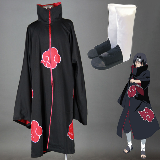 Anime Naruto Shippuden Akatsuki Cloak Obito Itachi Pain Cosplay Robe with Shoes Men Kids Halloween