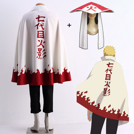 Anime Naruto Shippuden 7th Hokage Cosplay Costume Cloak with Hat Men and Kids Halloween