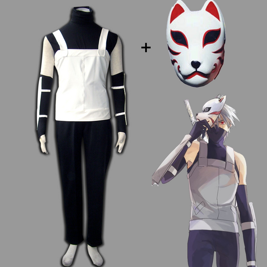 Anime Naruto Shippuden Cosplay Anbu Kakashi Costume with Mask Men Kids Halloween