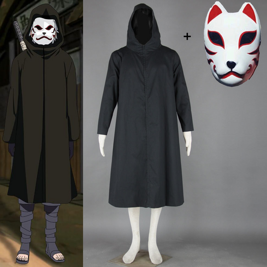 Anime Naruto Shippuden Black Anbu Cloak Hatake Kakashi Costume Robe with Mask Men Kids Halloween