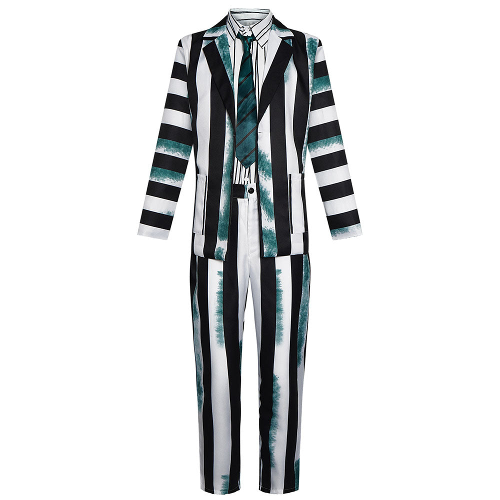 Movie Beetlejuice Costume Beetlejuice Cosplay Black and White Striped Green Brindle Suits Halloween