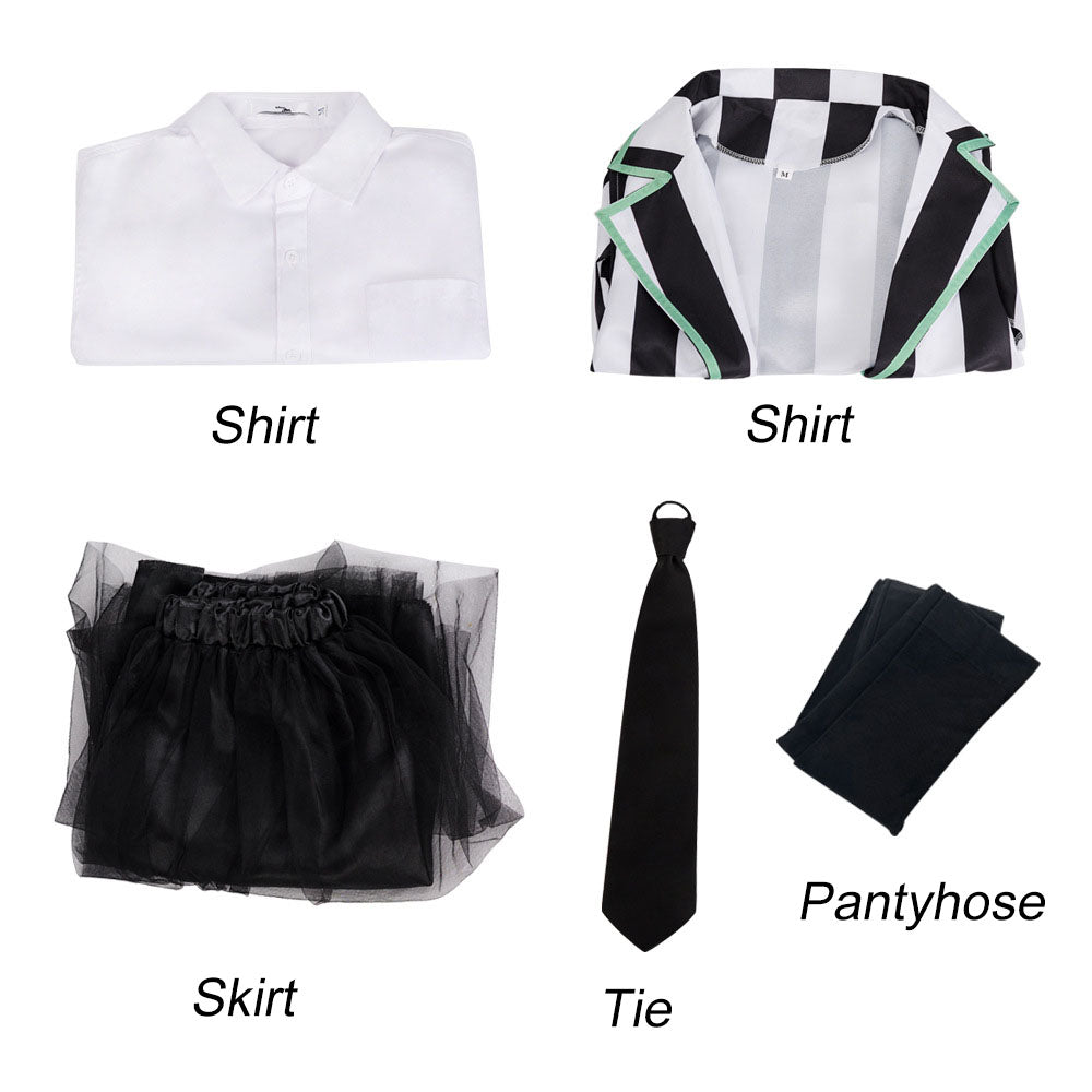 Movie Beetlejuice 2 Costume Beetlejuice Cosplay Women Skirt Style Cosplay full Outfits with Accessories