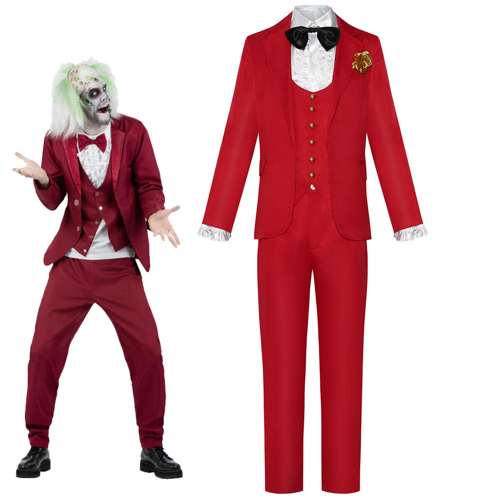 Movie Beetlejuice Costume Beetlejuice Cosplay Red Suits for Men Halloween