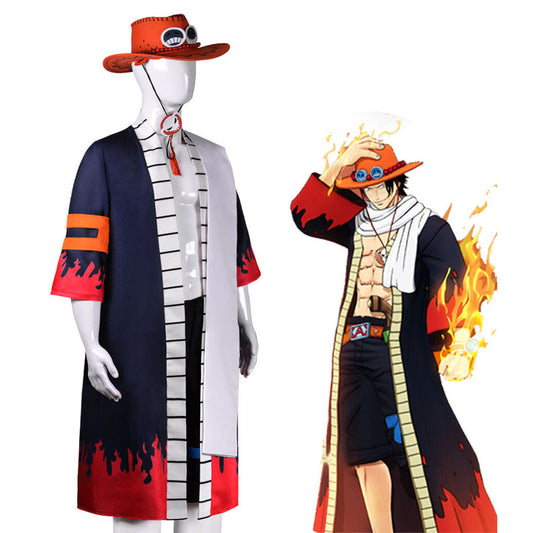 One Piece Fire Fist Ace Cosplay Costume full Outfit with Hat for Men Halloween