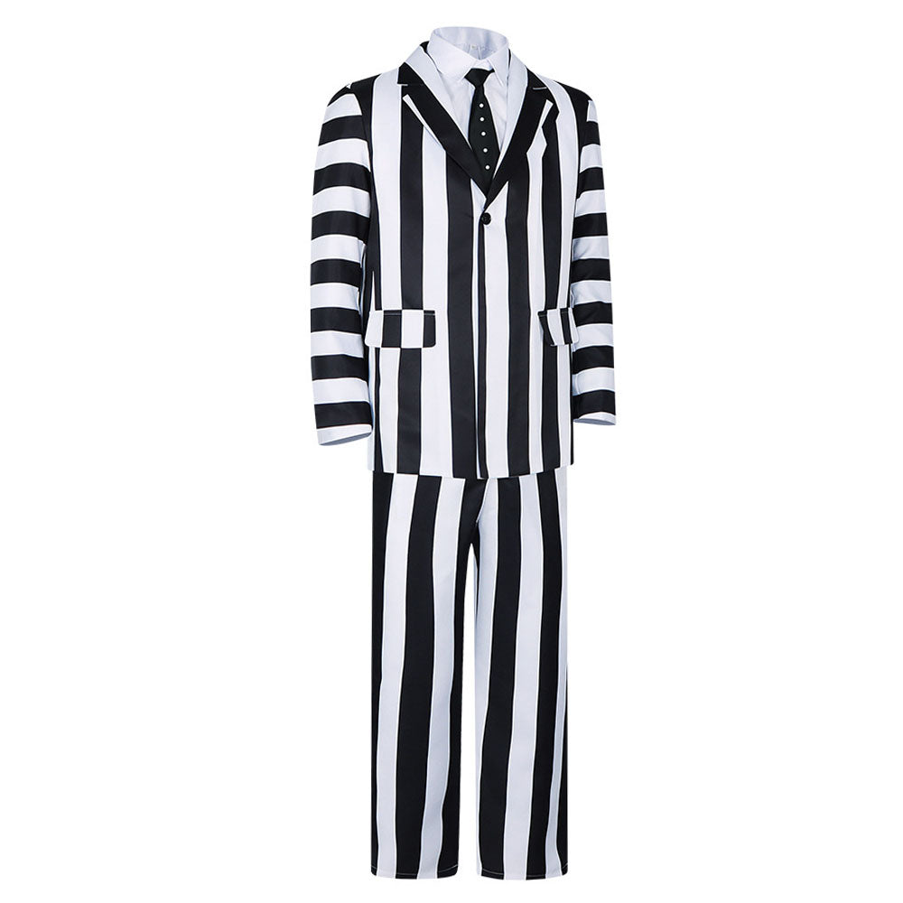 Movie Beetlejuice Costume Beetlejuice Cosplay Black and White Striped Suits Halloween