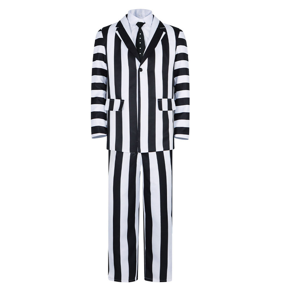 Movie Beetlejuice Costume Beetlejuice Cosplay Black and White Striped Suits Halloween