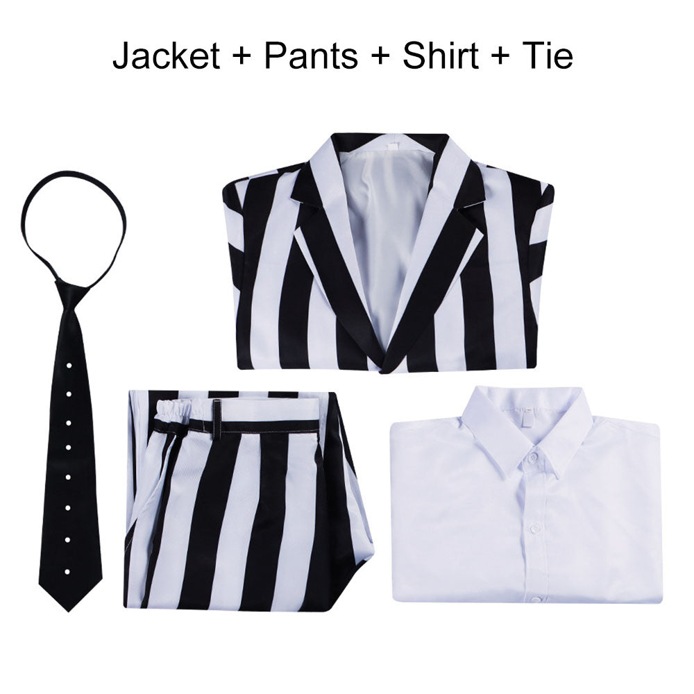 Movie Beetlejuice Costume Beetlejuice Cosplay Black and White Striped Suits Halloween