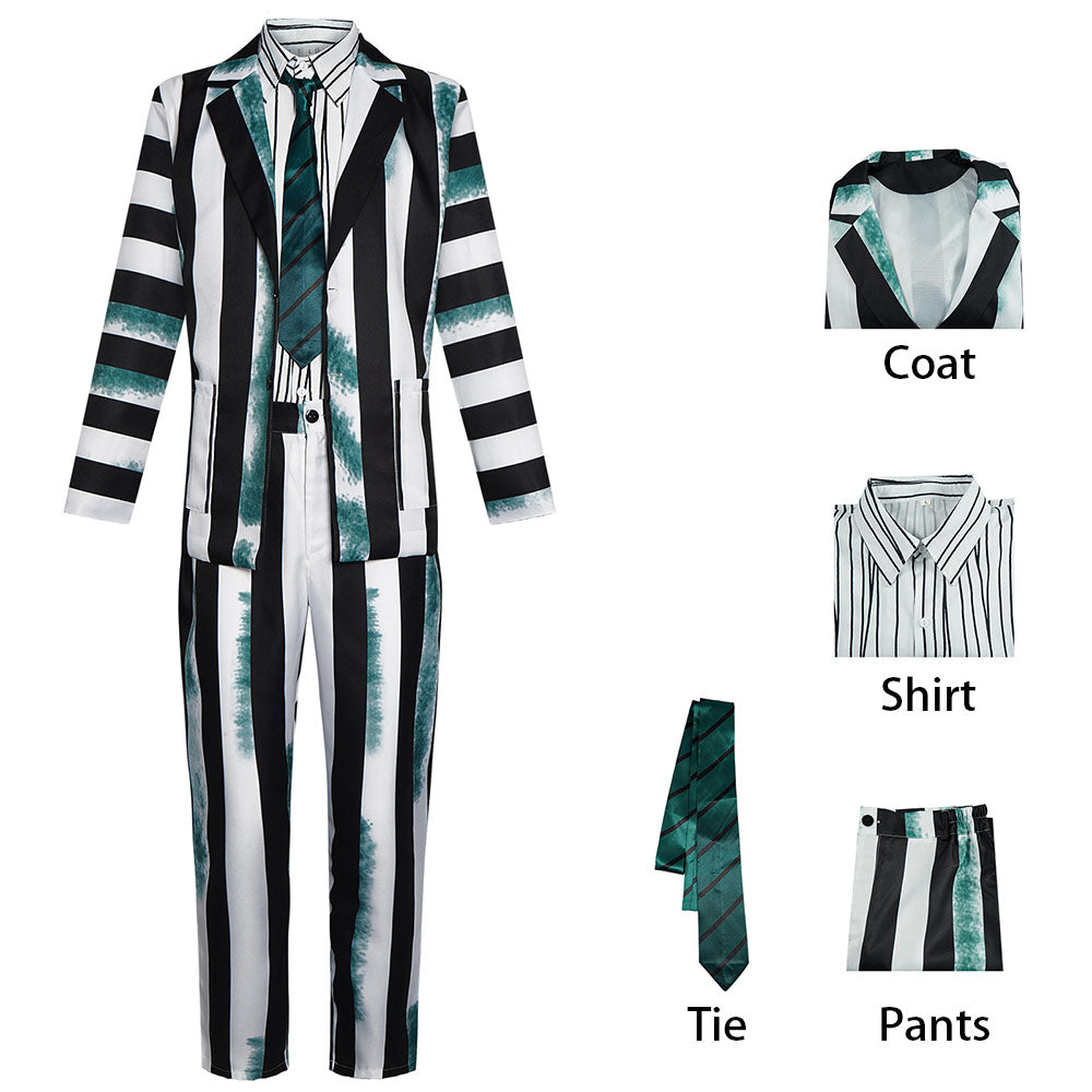 Movie Beetlejuice Costume Beetlejuice Cosplay Black and White Striped Green Brindle Suits Halloween