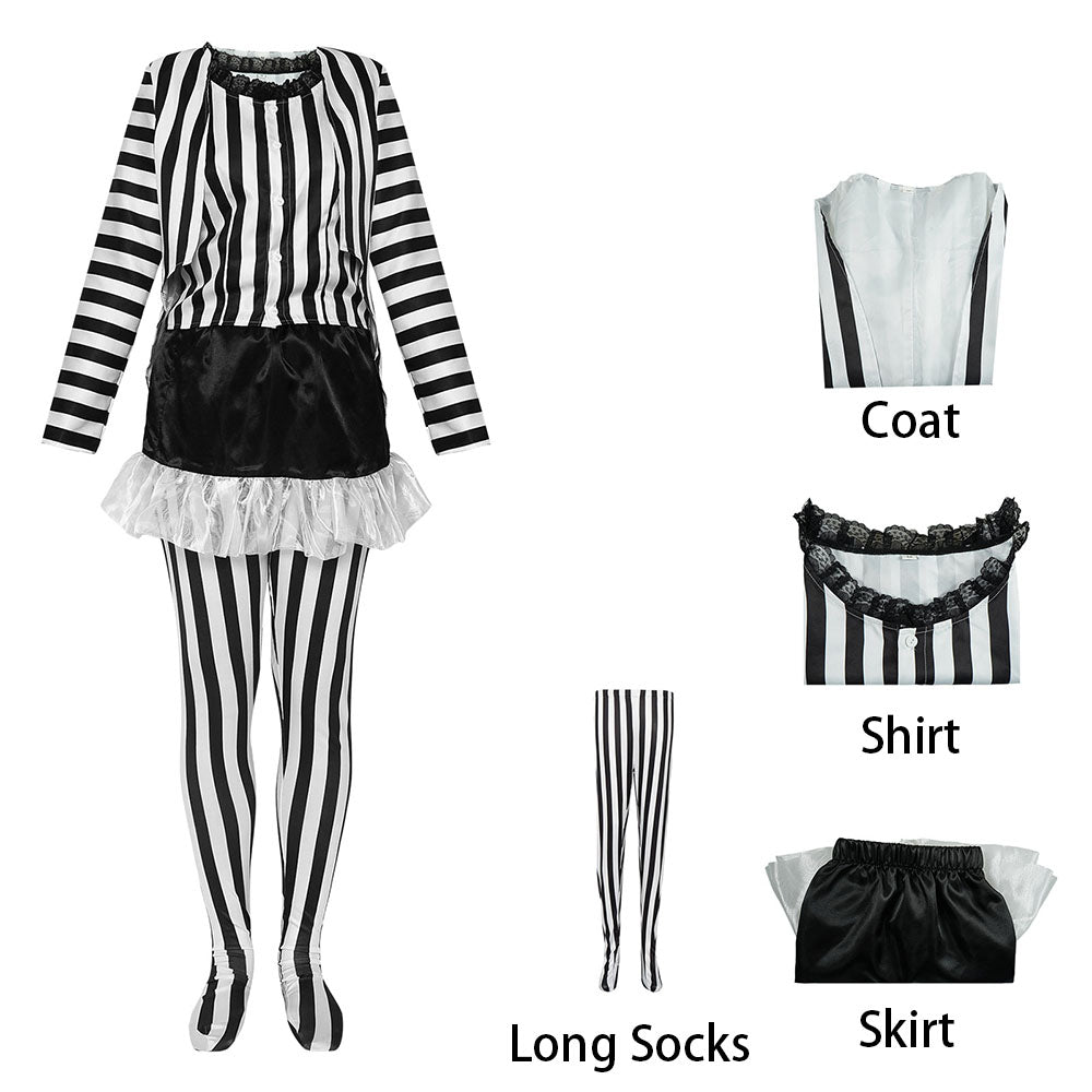 Movie Beetlejuice Costume Beetlejuice Cosplay Black and White Striped Suits for Women