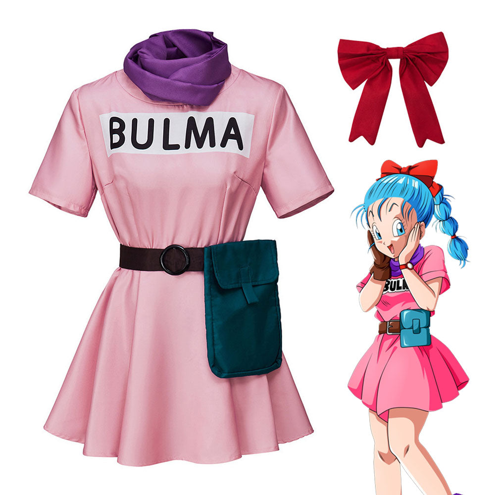 Dragon Ball Z Bulma Cosplay Pink Costume Dress Ouffits for Women Halloween