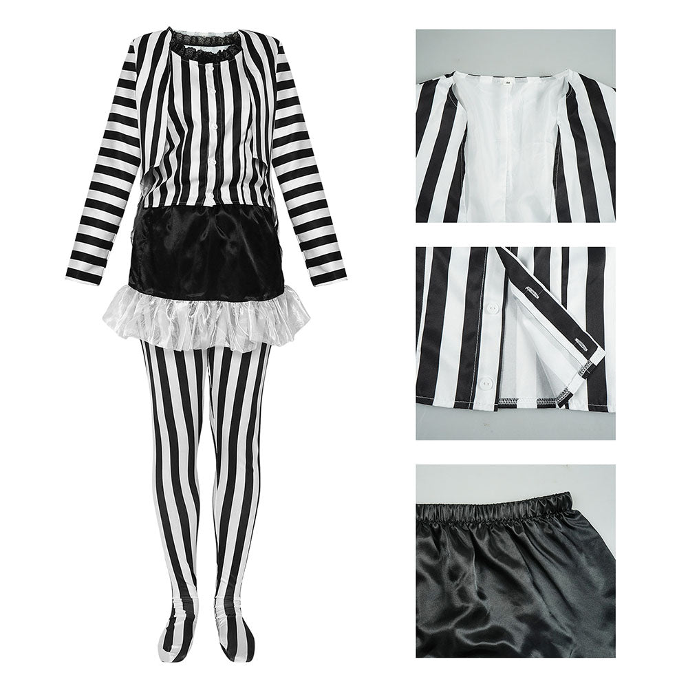 Movie Beetlejuice Costume Beetlejuice Cosplay Black and White Striped Suits for Women