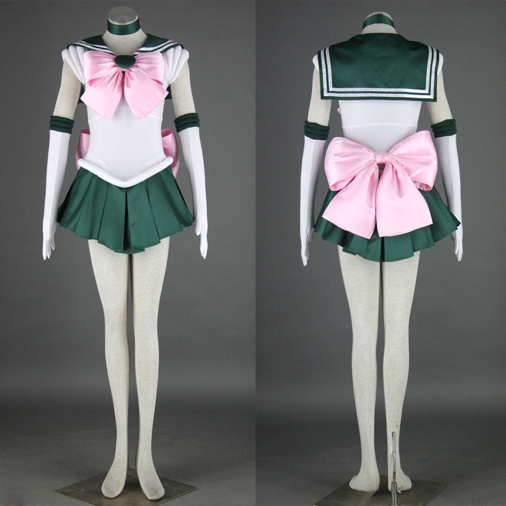 Anime Sailor Moon Costume Kino Makoto Sailor Jupiter Fighting Cosplay Outfit and Accessories Women and Kids Halloween