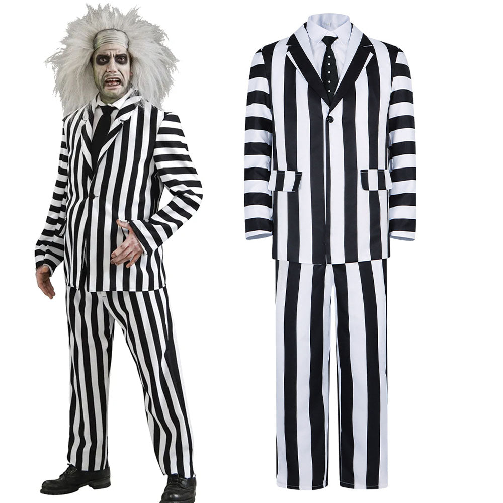 Movie Beetlejuice Costume Beetlejuice Cosplay Black and White Striped Suits Halloween