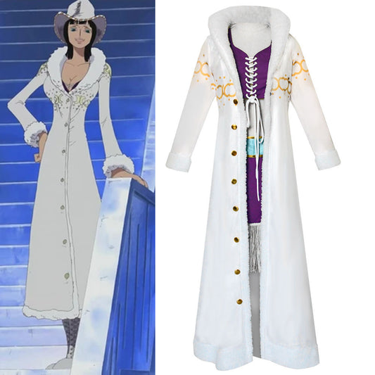 One Piece Nico Robin Cosplay Costumes White Coat full Outfit for Women Halloween