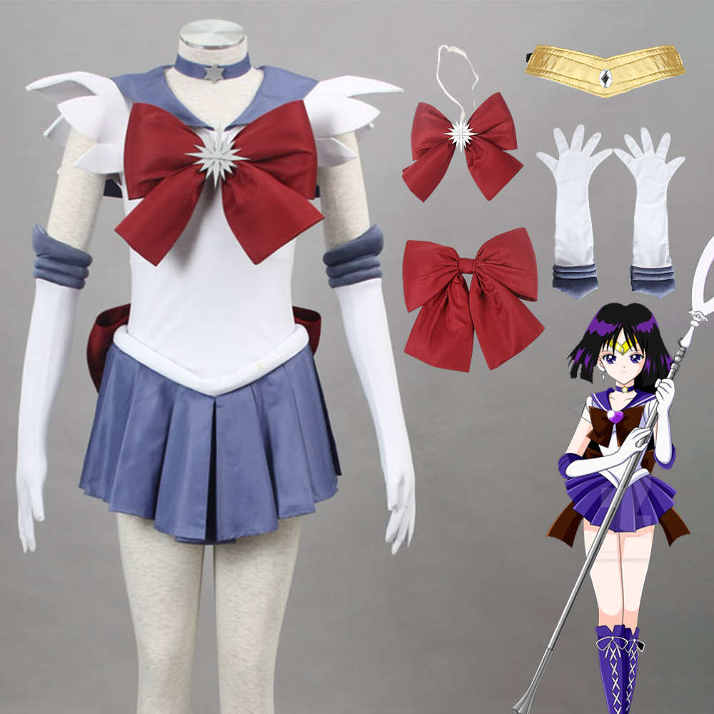 Anime Sailor Moon Costume Tomoyo Hotaru Sailor saturn Fighting Cosplay Outfit and Accessories Women and Kids Halloween