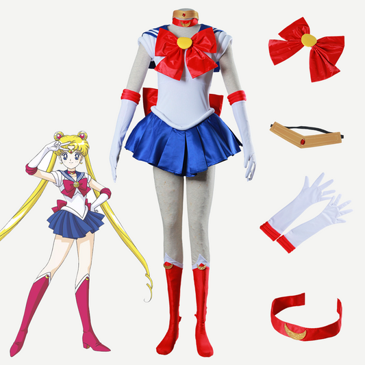 Anime Sailor Moon Costume Tsukino Usagi Sailor moon Fighting Cosplay Outfit and Accessories Women and Kids Halloween