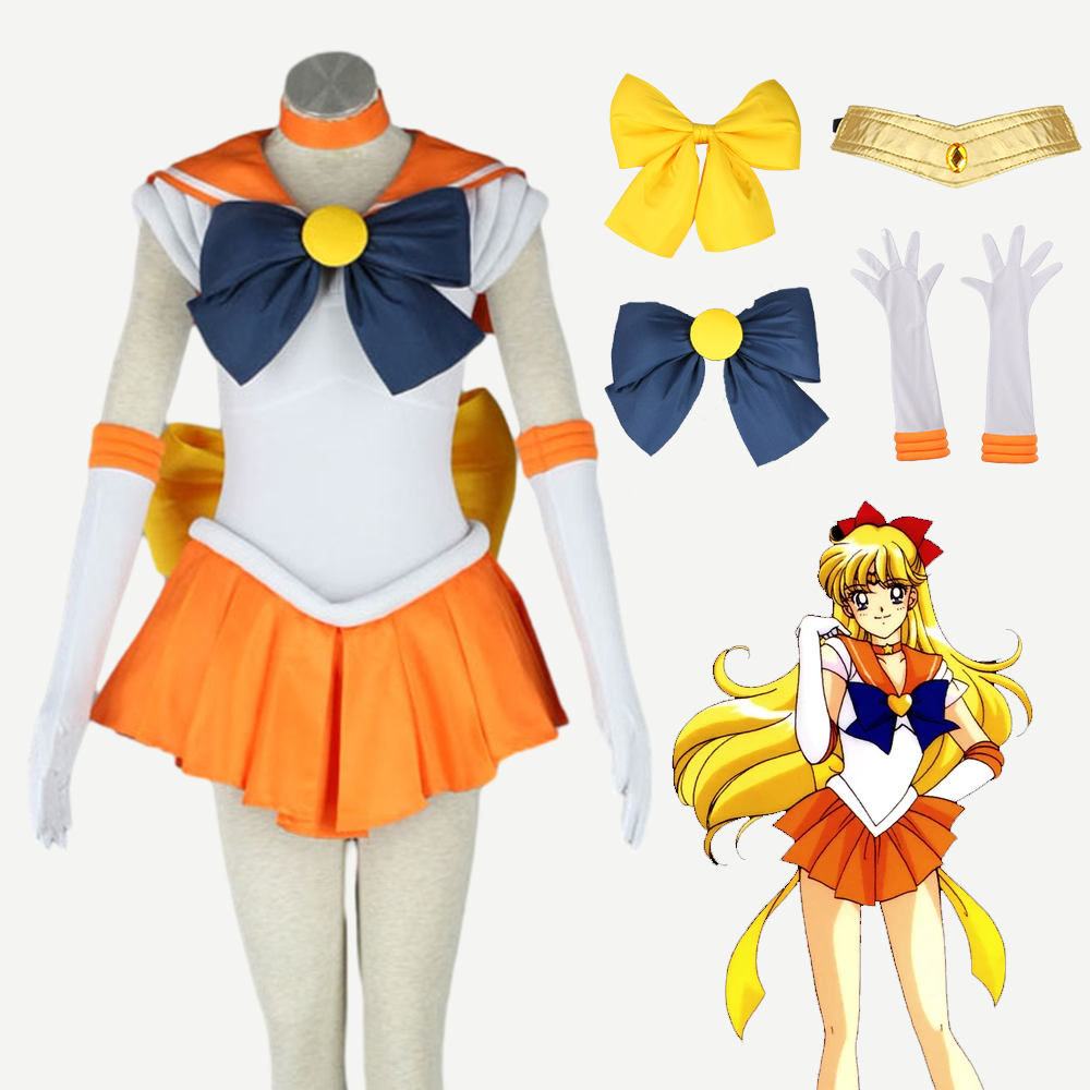 Anime Sailor Moon Costume Aino Minago Sailor Venus Fighting Cosplay Outfit and Accessories Women and Kids Halloween